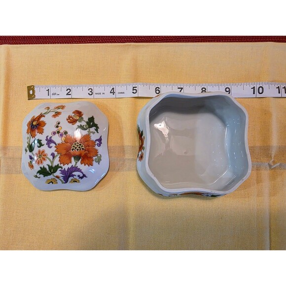 Limoges France Mark Porcelain Trinket Box Vintage Floral Transferware 4” Square - Picture 7 of 7